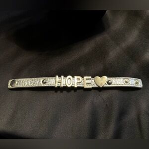 Silver Faux Leather ‘Hope’ Bracelet with Heart Adjustable Snap Closure 7-8”